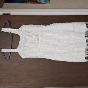 SHEIN White Sequin And Fringe Mini Dress